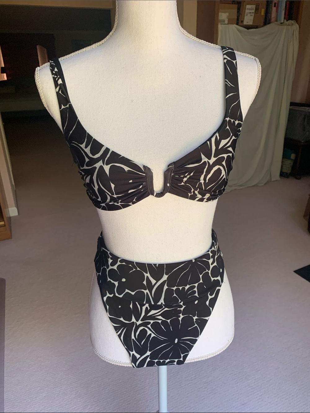 ASOS Black and White Floral High-Waist Bikini